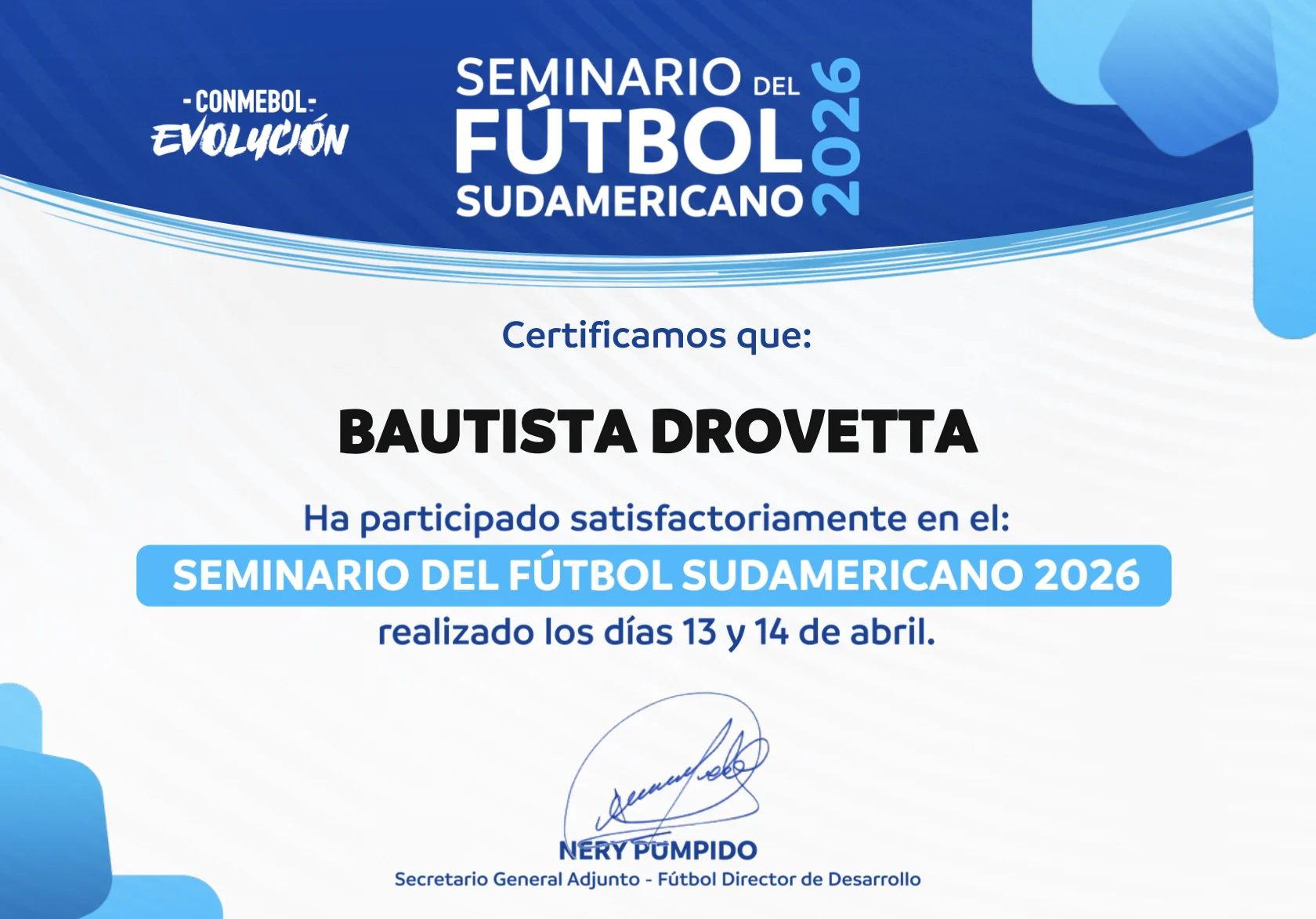 Certificado CONMEBOL Evolución del Seminario del Fútbol Sudamericano 2026